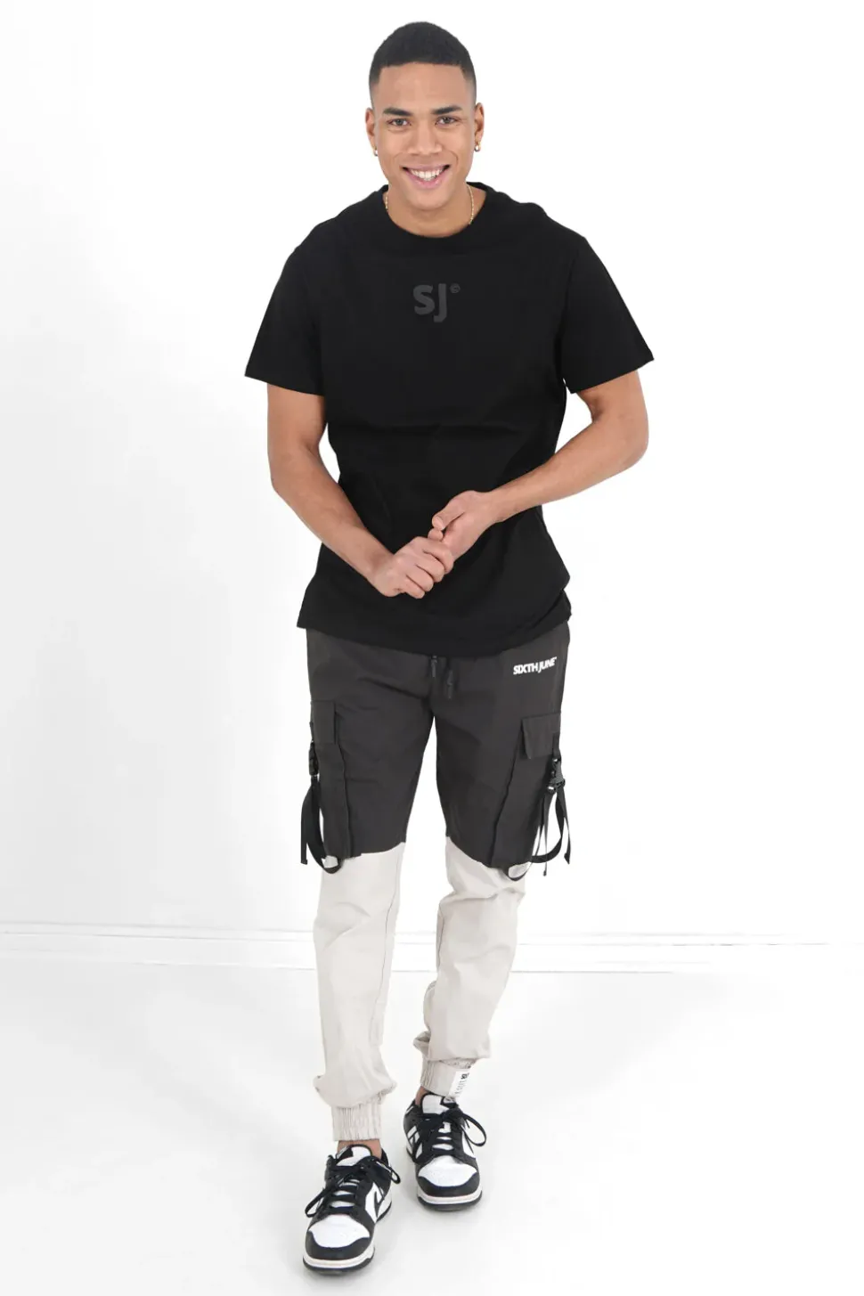Pantalon Cargo Bicolore Sangles Noir