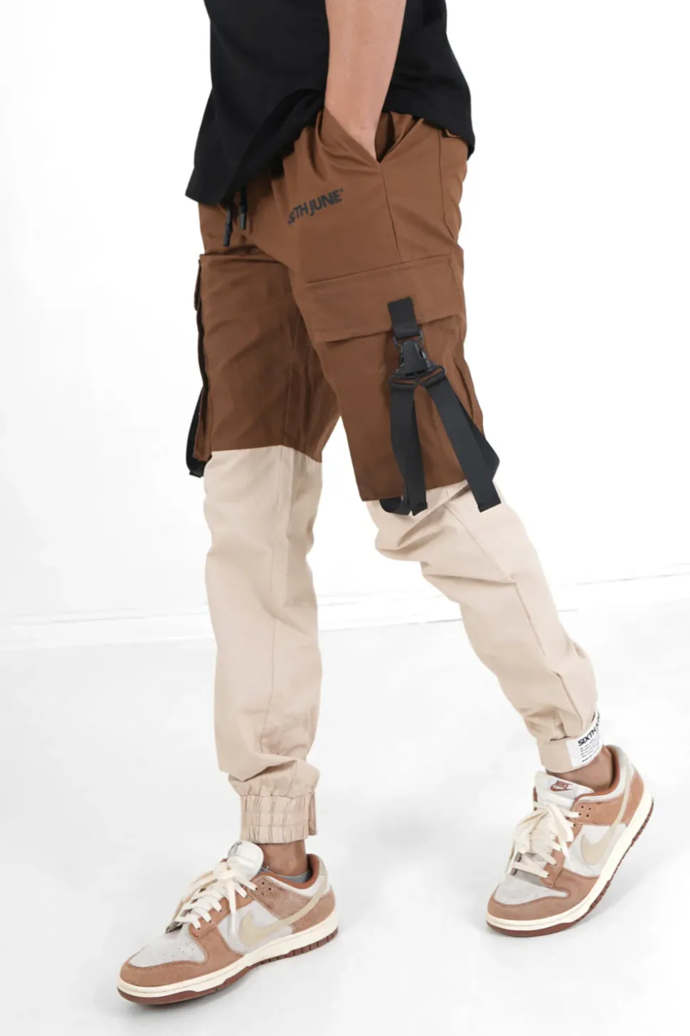 Pantalon Cargo Bicolore Sangles Marron
