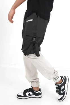Pantalon Cargo Bicolore Sangles Noir