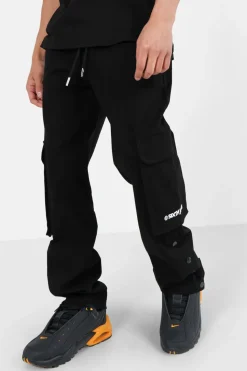 Pantalon Cargo Boutons Chevilles Noir