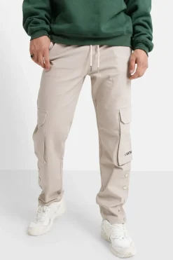 Pantalon Cargo Boutons Chevilles Beige