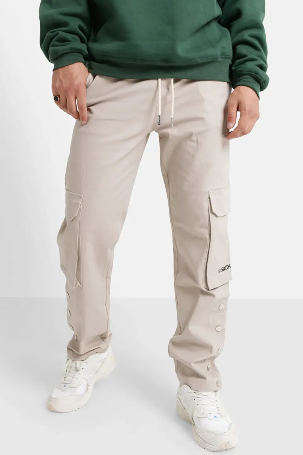 Pantalon Cargo Boutons Chevilles Beige