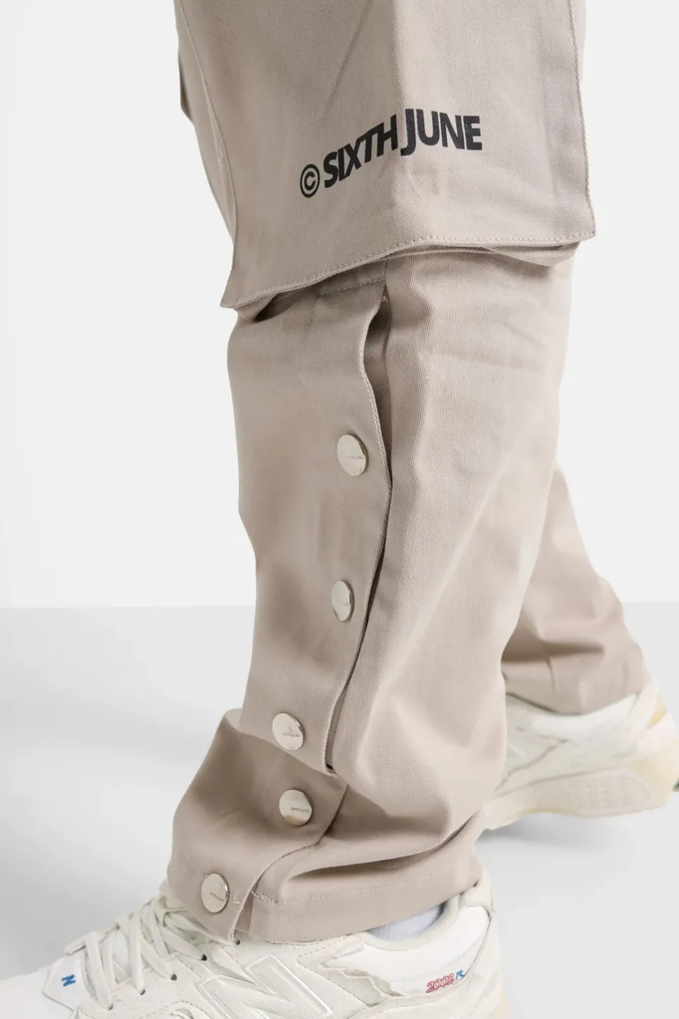 Pantalon Cargo Boutons Chevilles Beige