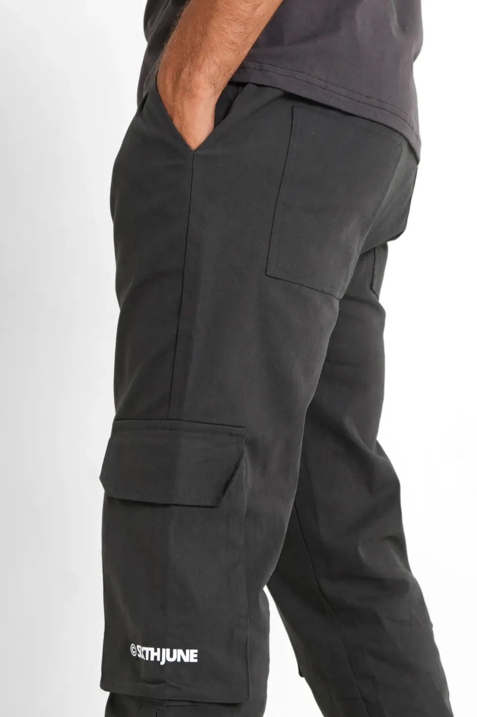Pantalon Cargo Boutons Chevilles Gris Fonce