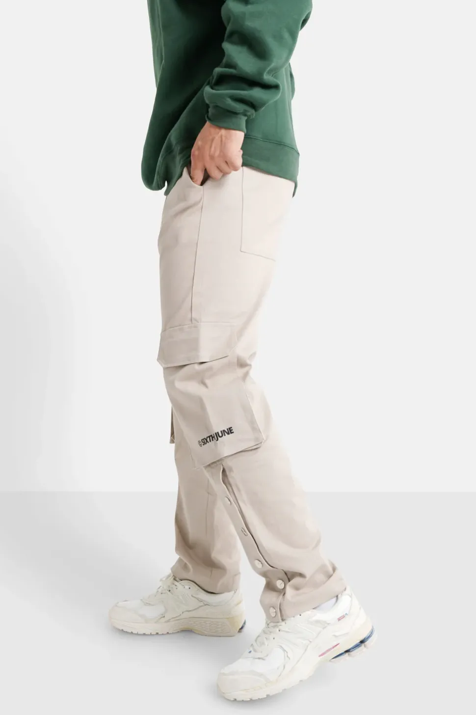 Pantalon Cargo Boutons Chevilles Beige