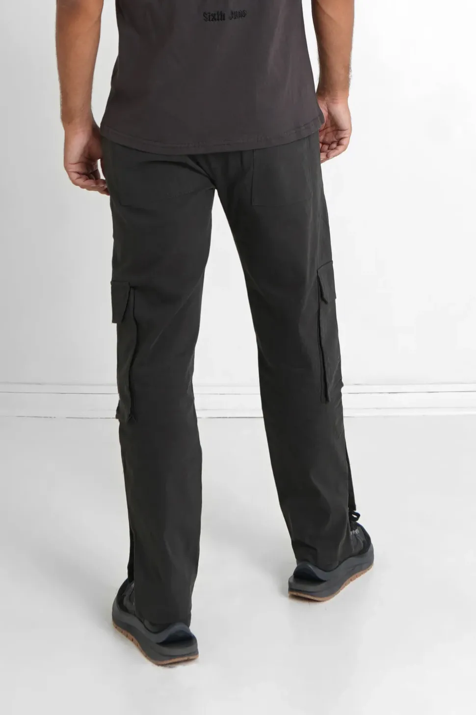 Pantalon Cargo Boutons Chevilles Gris Fonce