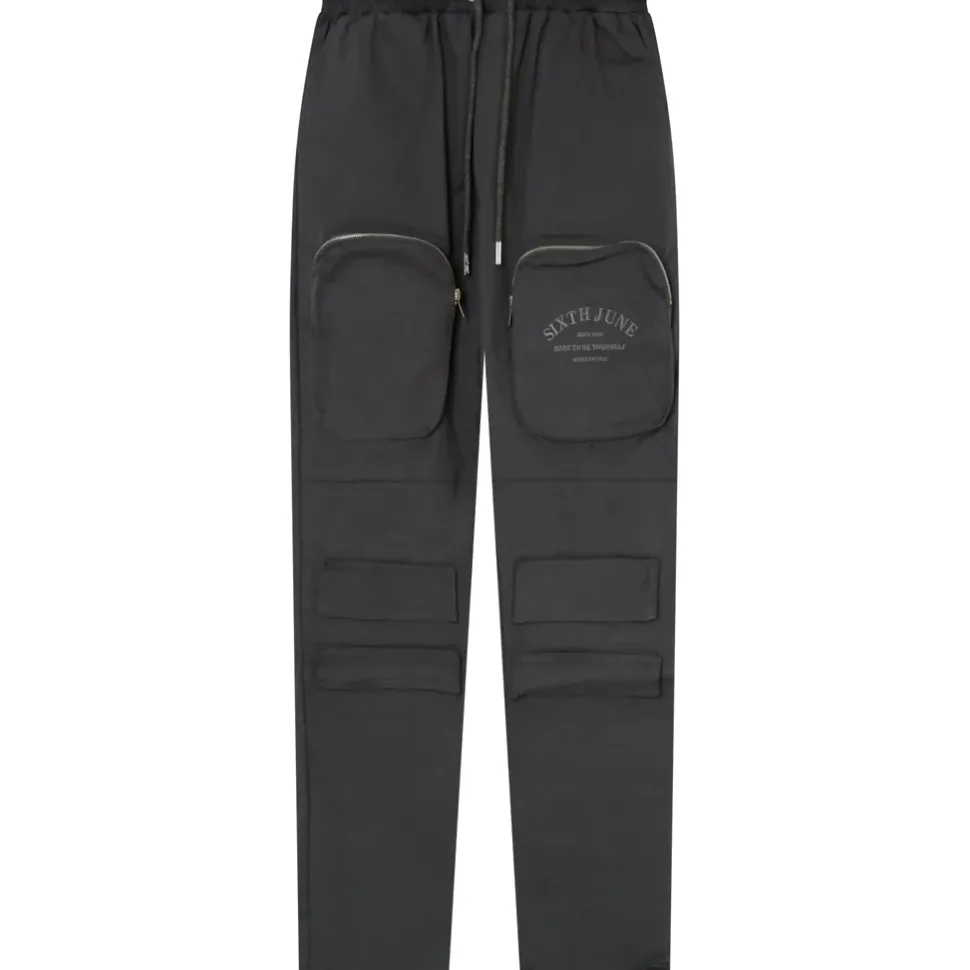 Pantalon Cargo Broderies Poche Gris Fonce