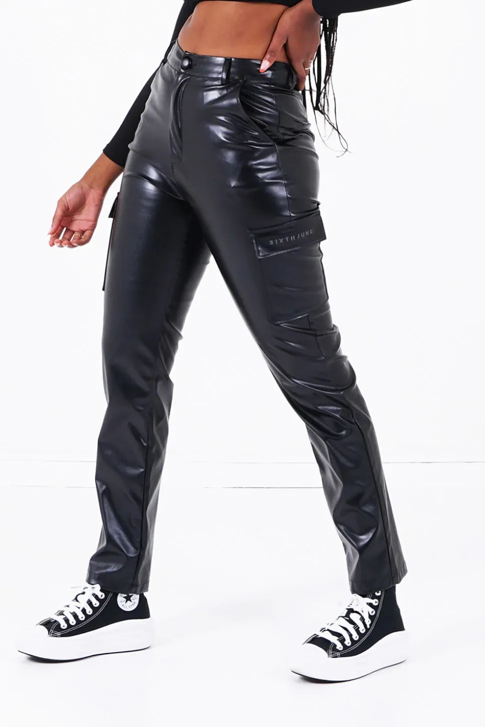 Pantalon Cargo Droit Simili Cuir