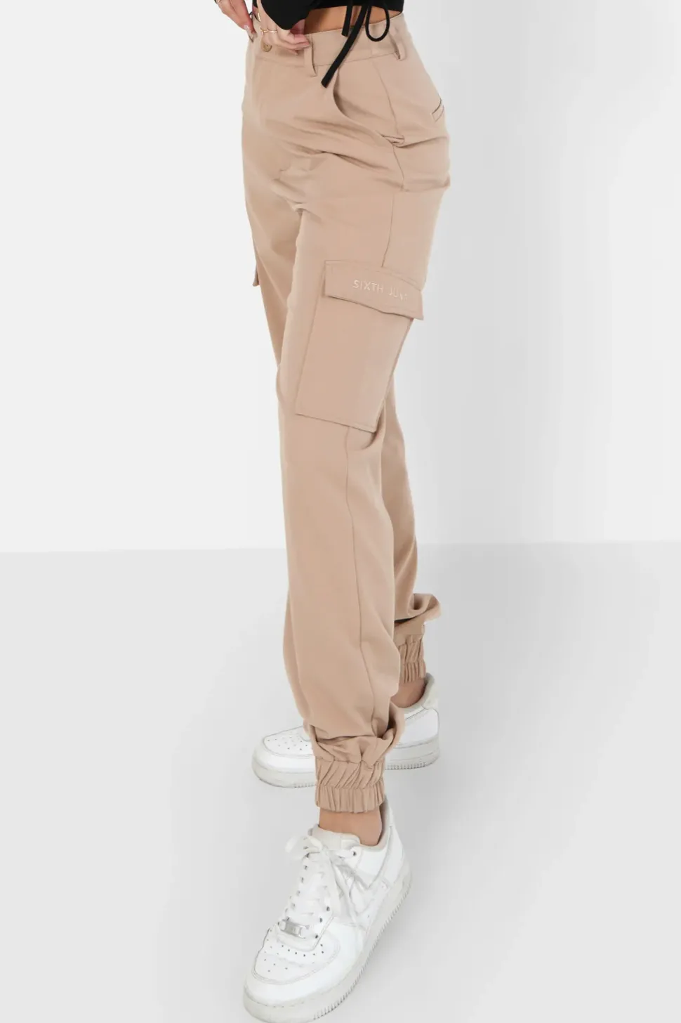 Pantalon Cargo Logo Brode Beige