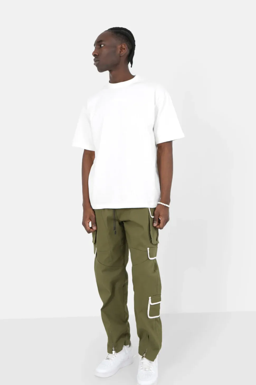 Pantalon Cargo Muti Poches Droit Vert