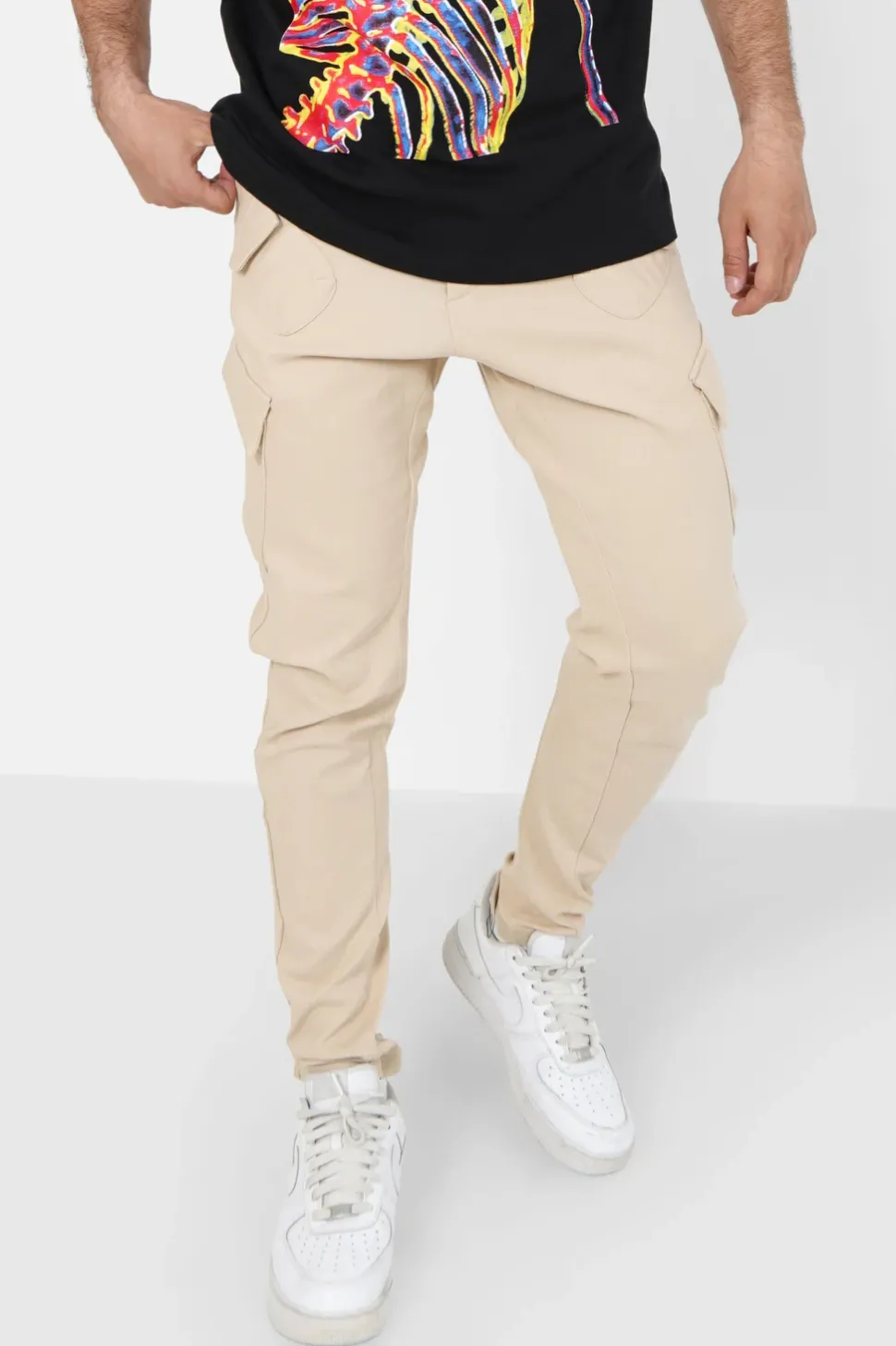 Pantalon Cargo Poches Avant Beige