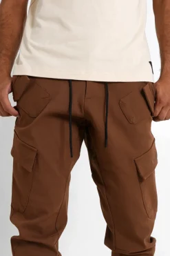 Pantalon Cargo Poches Avant Marron Fonce