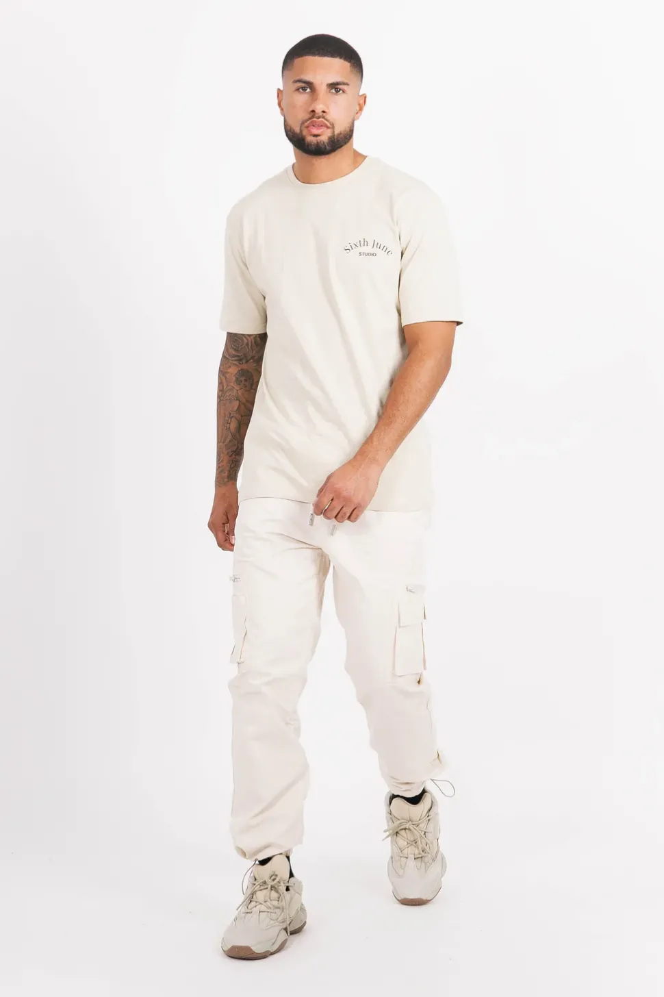 Pantalon Cargo Poches Zip Beige Clair