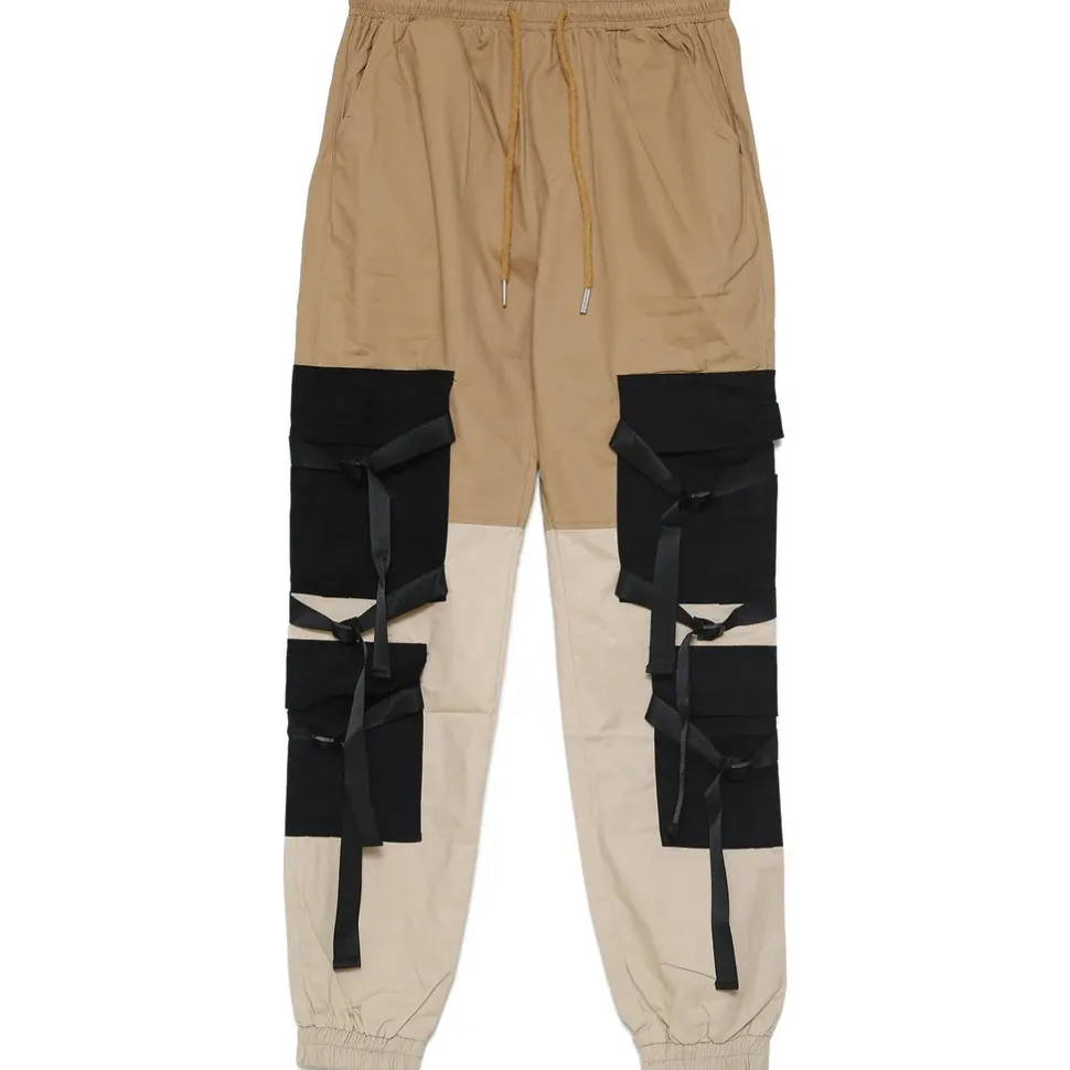 Pantalon Cargo Tactique Empiecements Sangles Beige