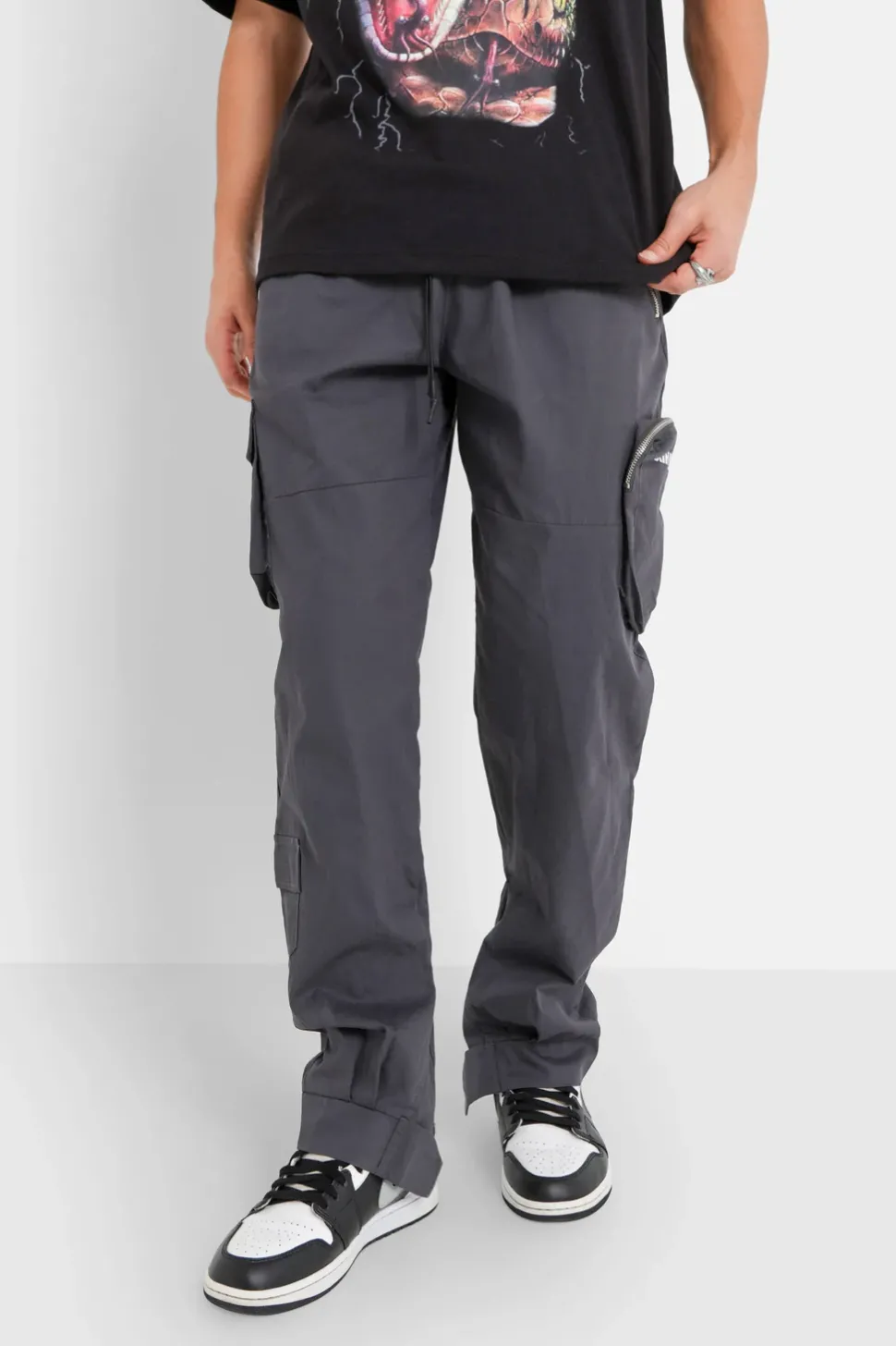 Pantalon Cargo Zip Gris Fonce