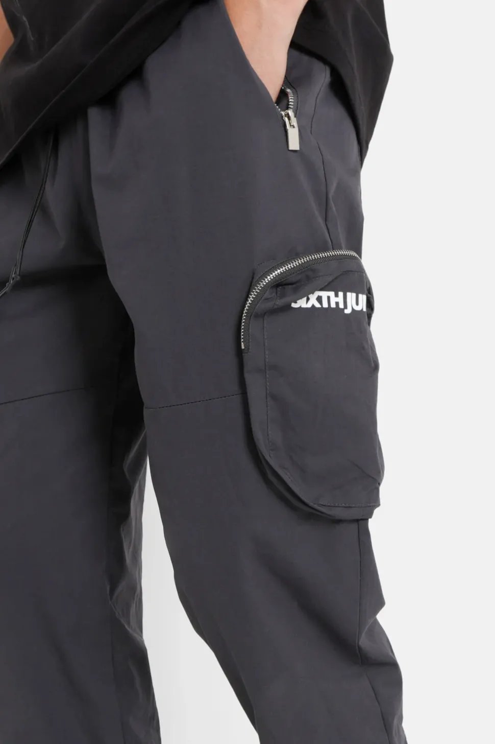 Pantalon Cargo Zip Gris Fonce