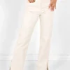 Pantalon Droit Fentes Blanc