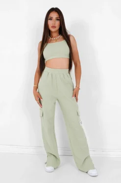 Pantalon Droit Gaufre Vert Clair