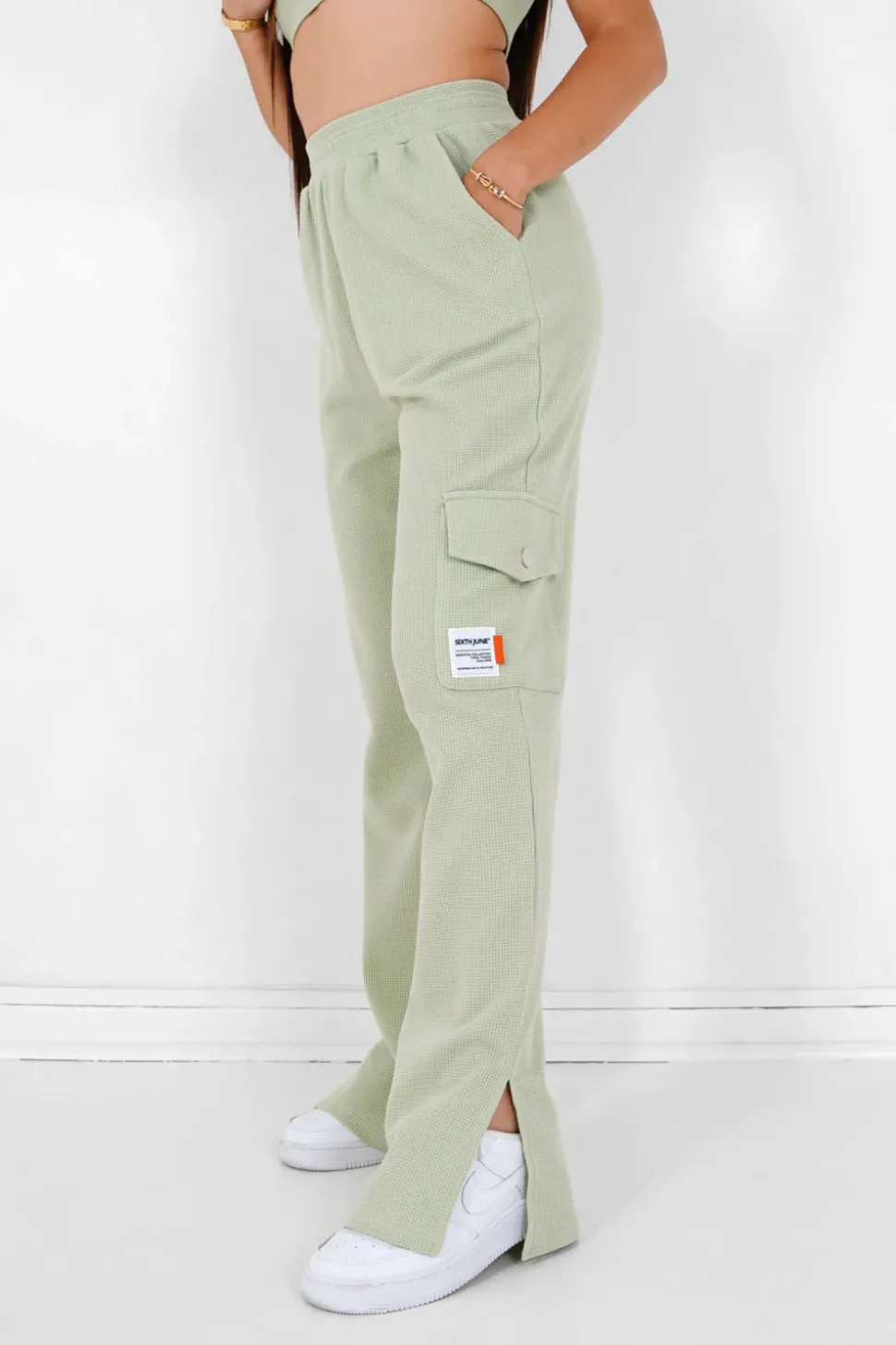Pantalon Droit Gaufre Vert Clair