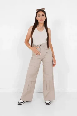 Pantalon Droit Poches Cargo Beige