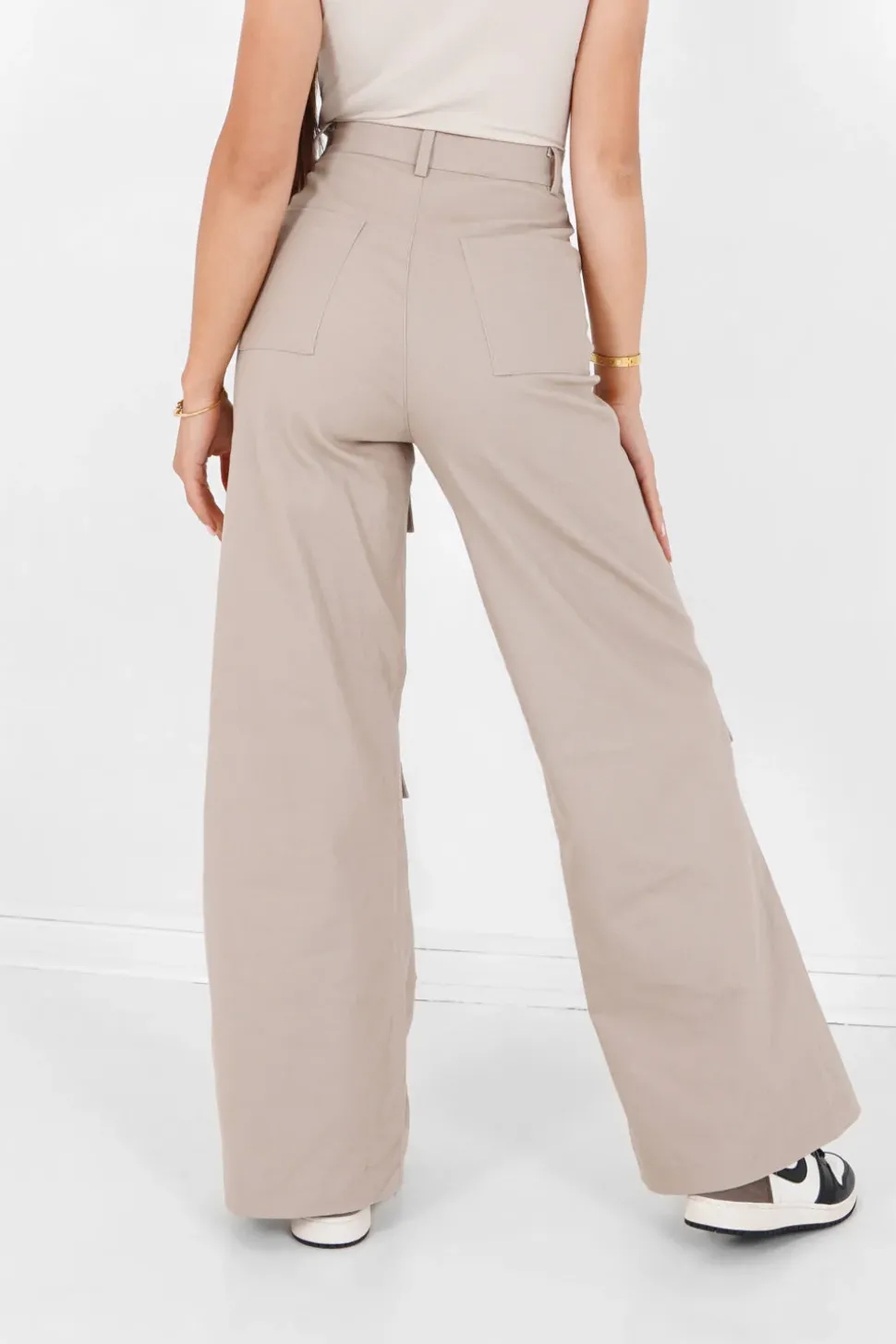 Pantalon Droit Poches Cargo Beige