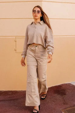 Pantalon Droit Poches Cargo Beige