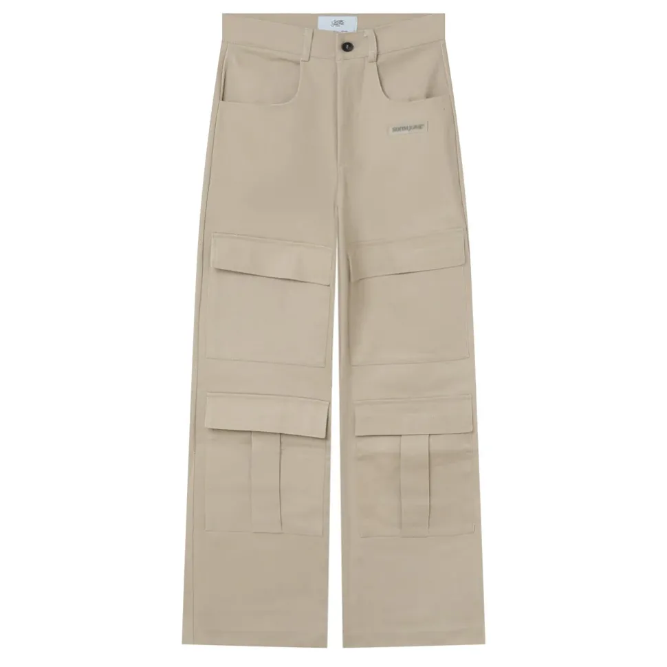 Pantalon Droit Poches Cargo Beige