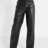 Pantalon Droit Simili Cuir Noir