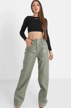 Pantalon Droit Simili Cuir Vert