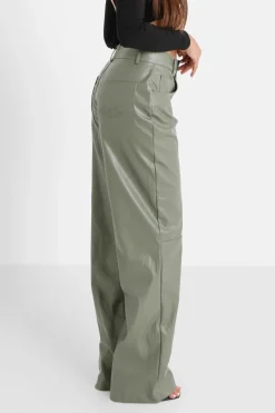 Pantalon Droit Simili Cuir Vert
