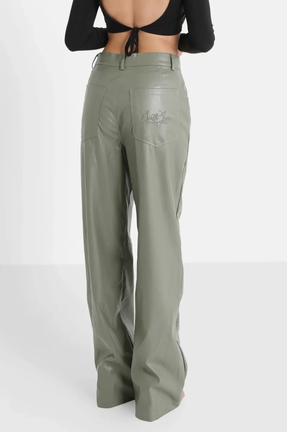 Pantalon Droit Simili Cuir Vert