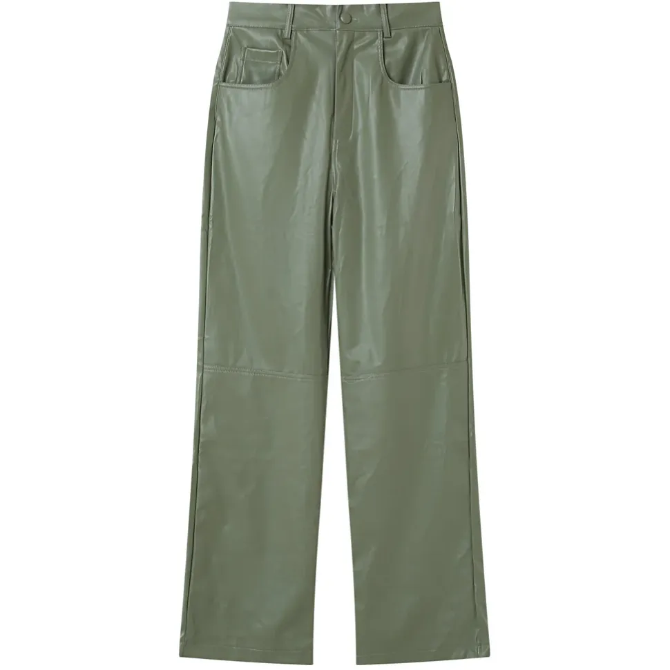 Pantalon Droit Simili Cuir Vert