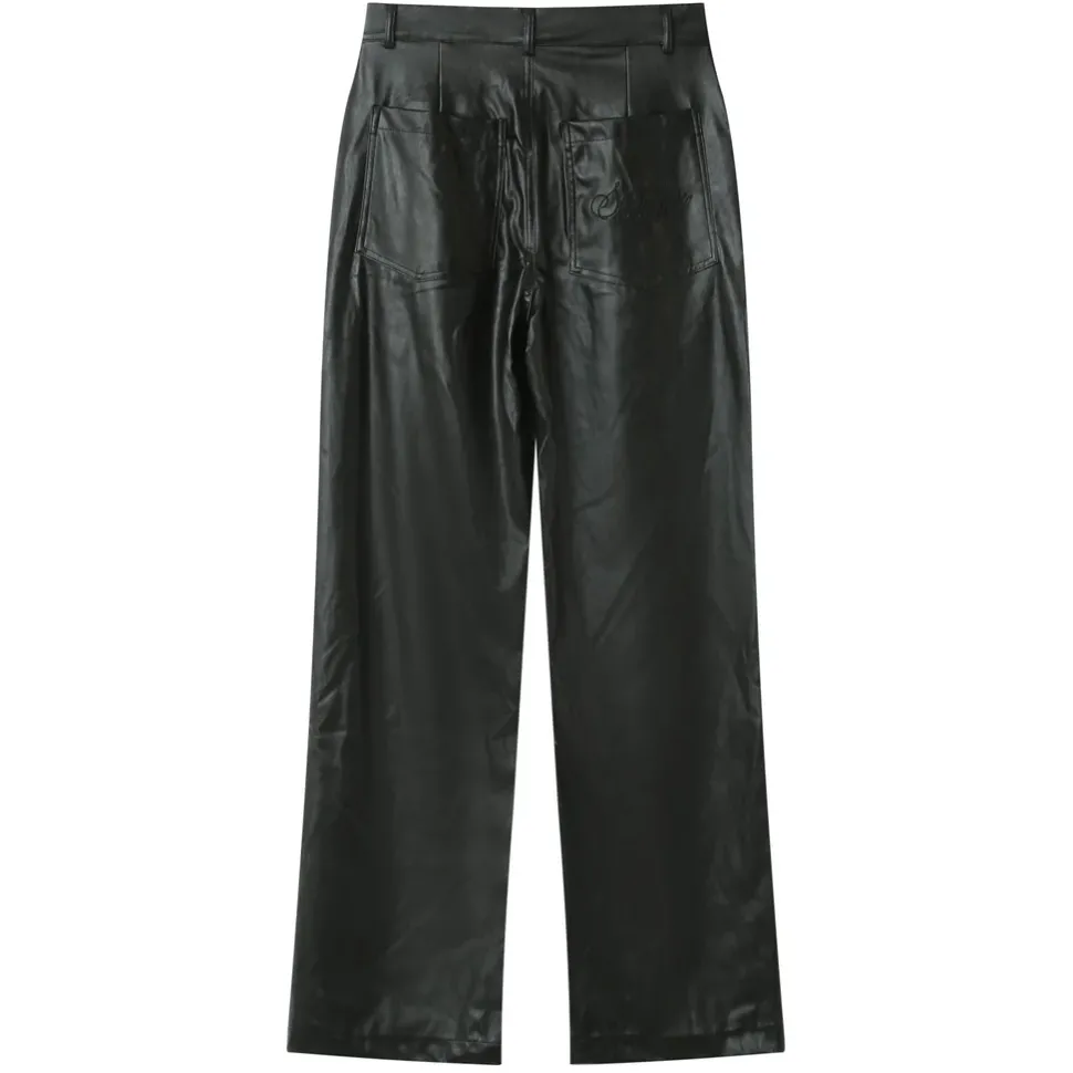 Pantalon Droit Simili Cuir Noir