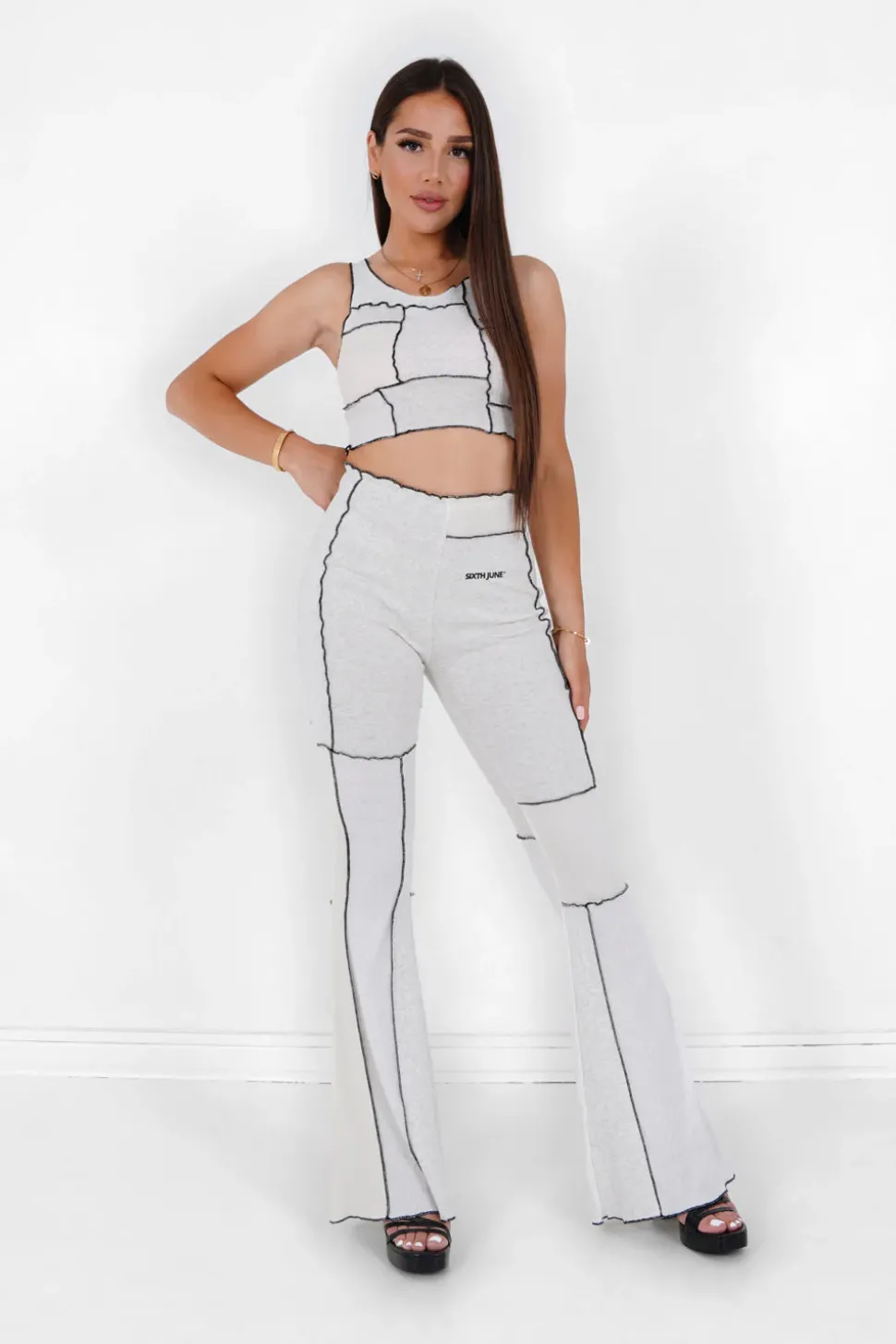 Pantalon Flare Multi Tissus Blanc