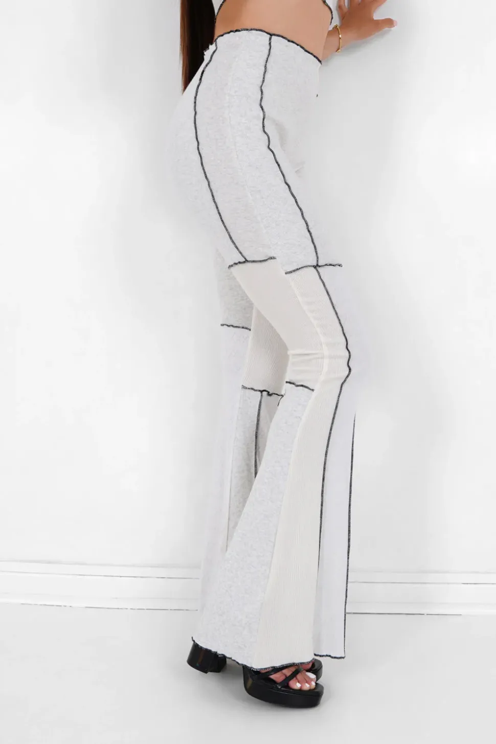 Pantalon Flare Multi Tissus Blanc