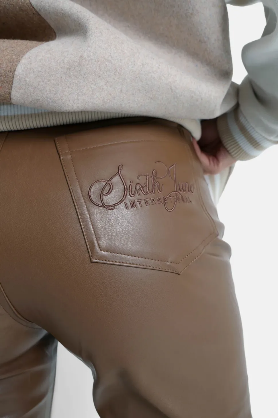 Pantalon Flare Simili Cuir Marron