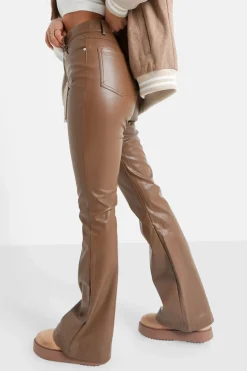 Pantalon Flare Simili Cuir Marron
