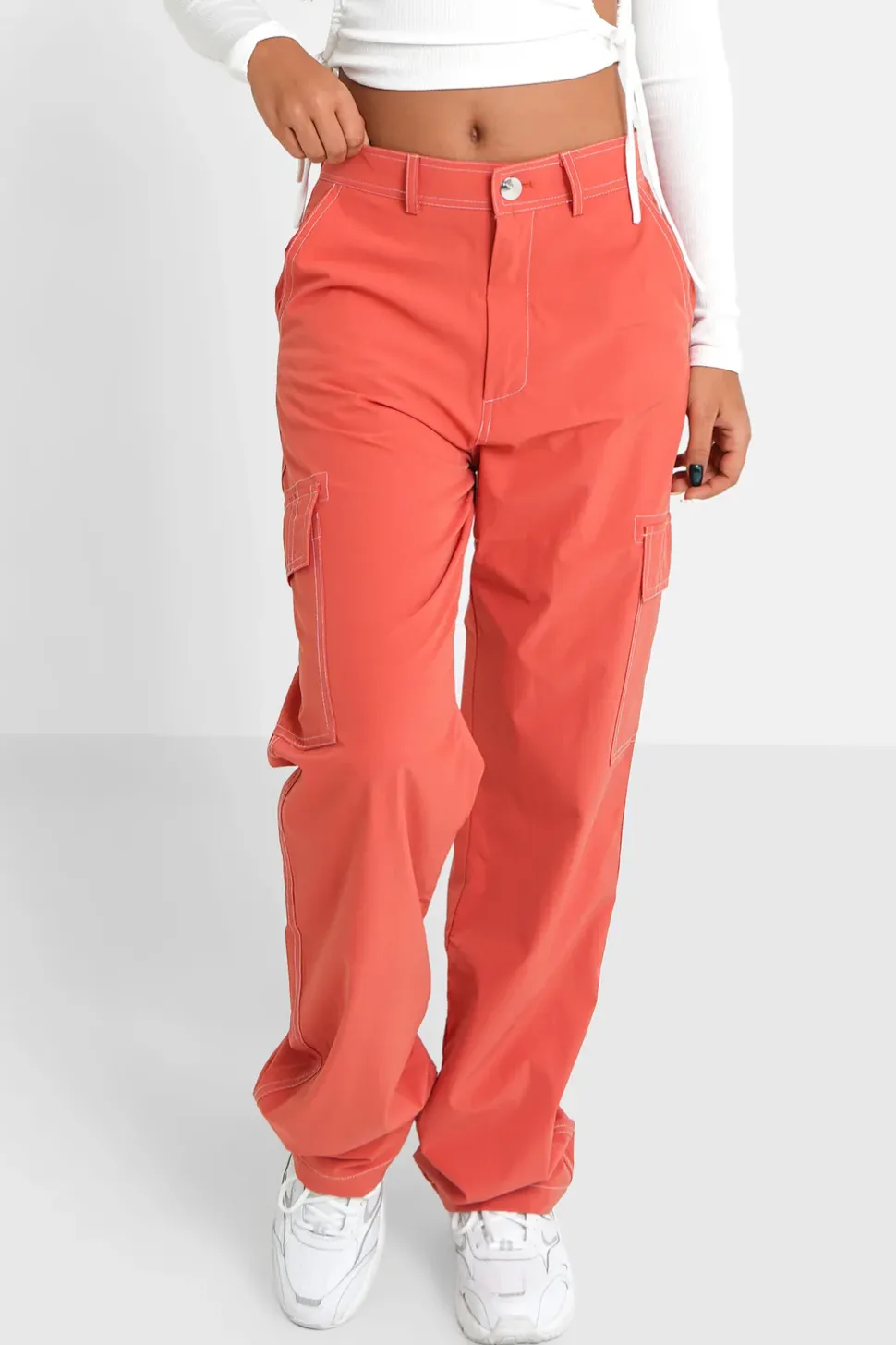 Pantalon Fluide Cargo Rose Fonce
