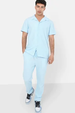 Pantalon Fluide Plisse Bleu Clair