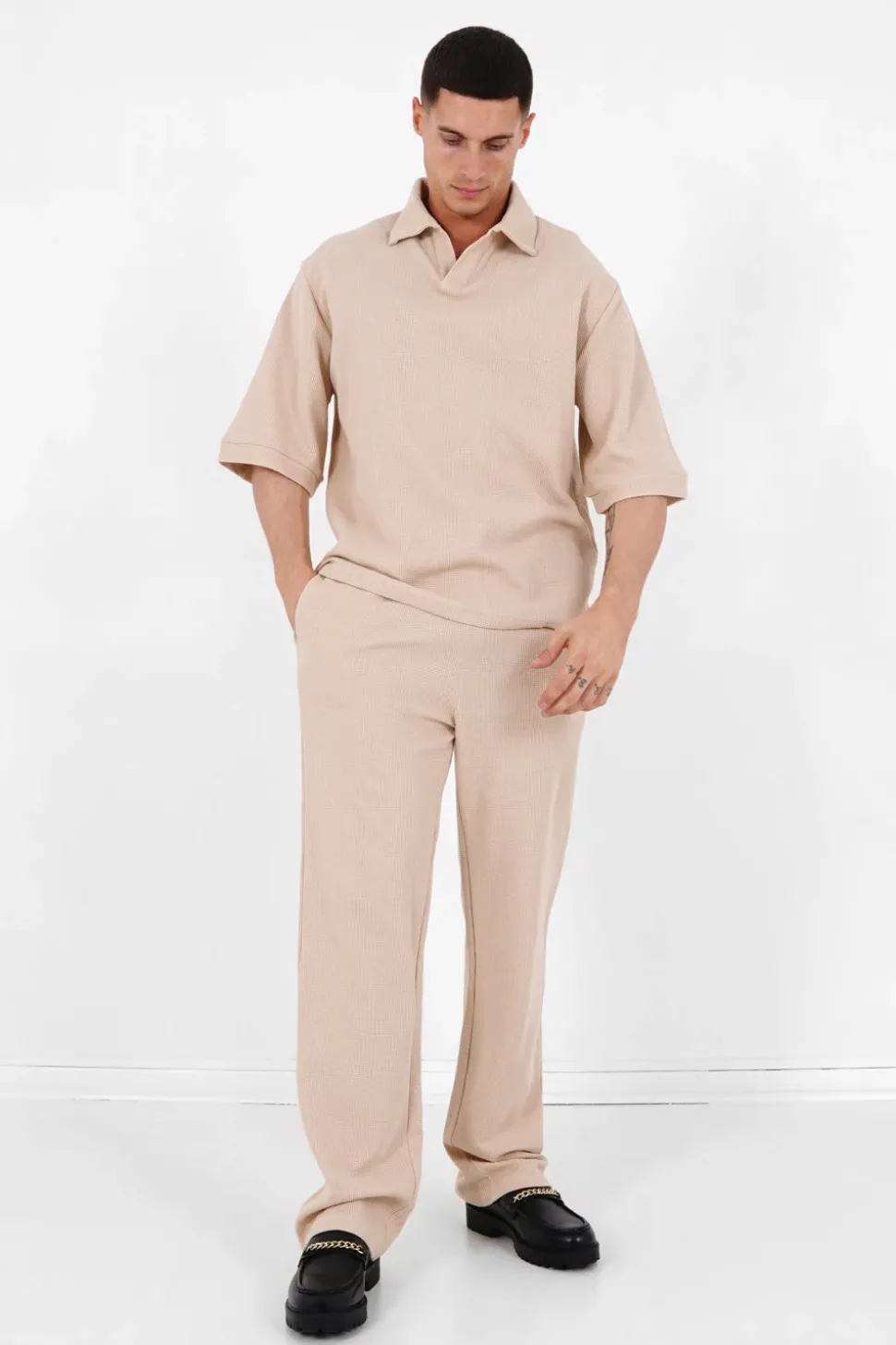 Pantalon Gaufre Droit Beige