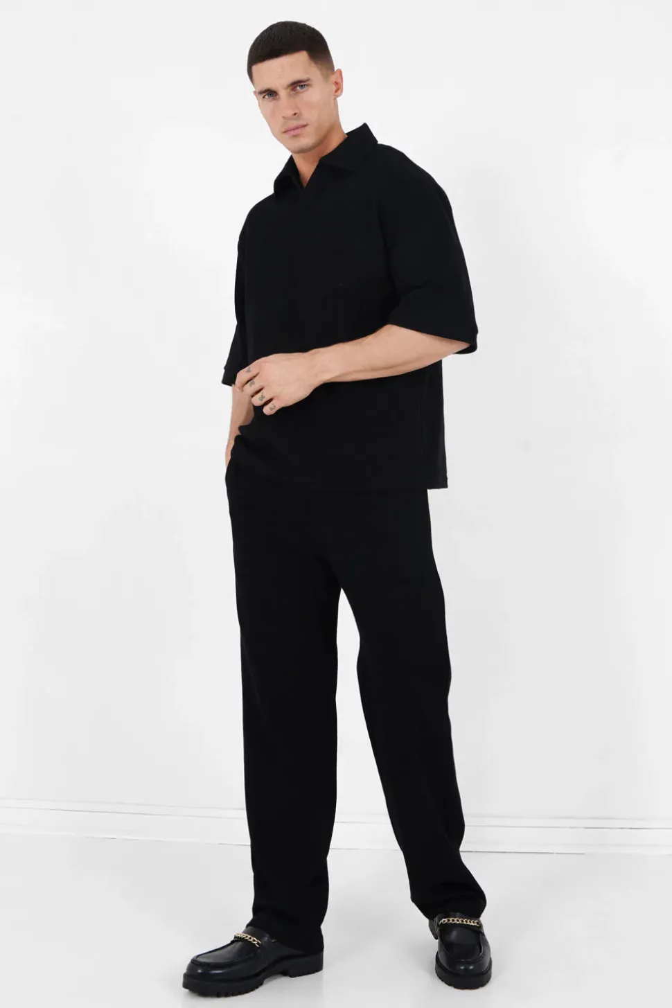 Pantalon Gaufre Droit Noir