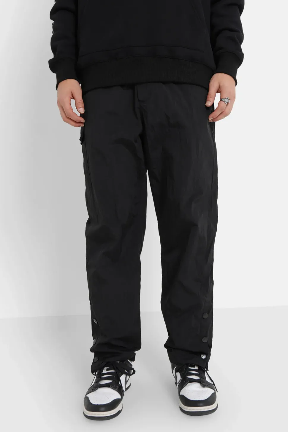 Pantalon Leger Boutons Broderie Noir