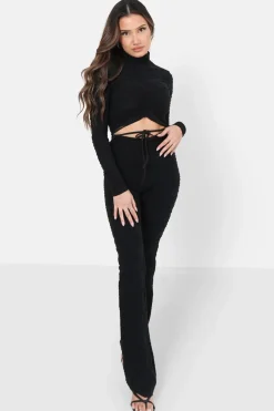 Pantalon Texture Evase Noir