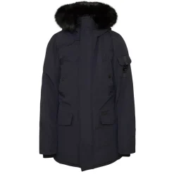 Parka Fourrure Deperlante Bleu Fonce