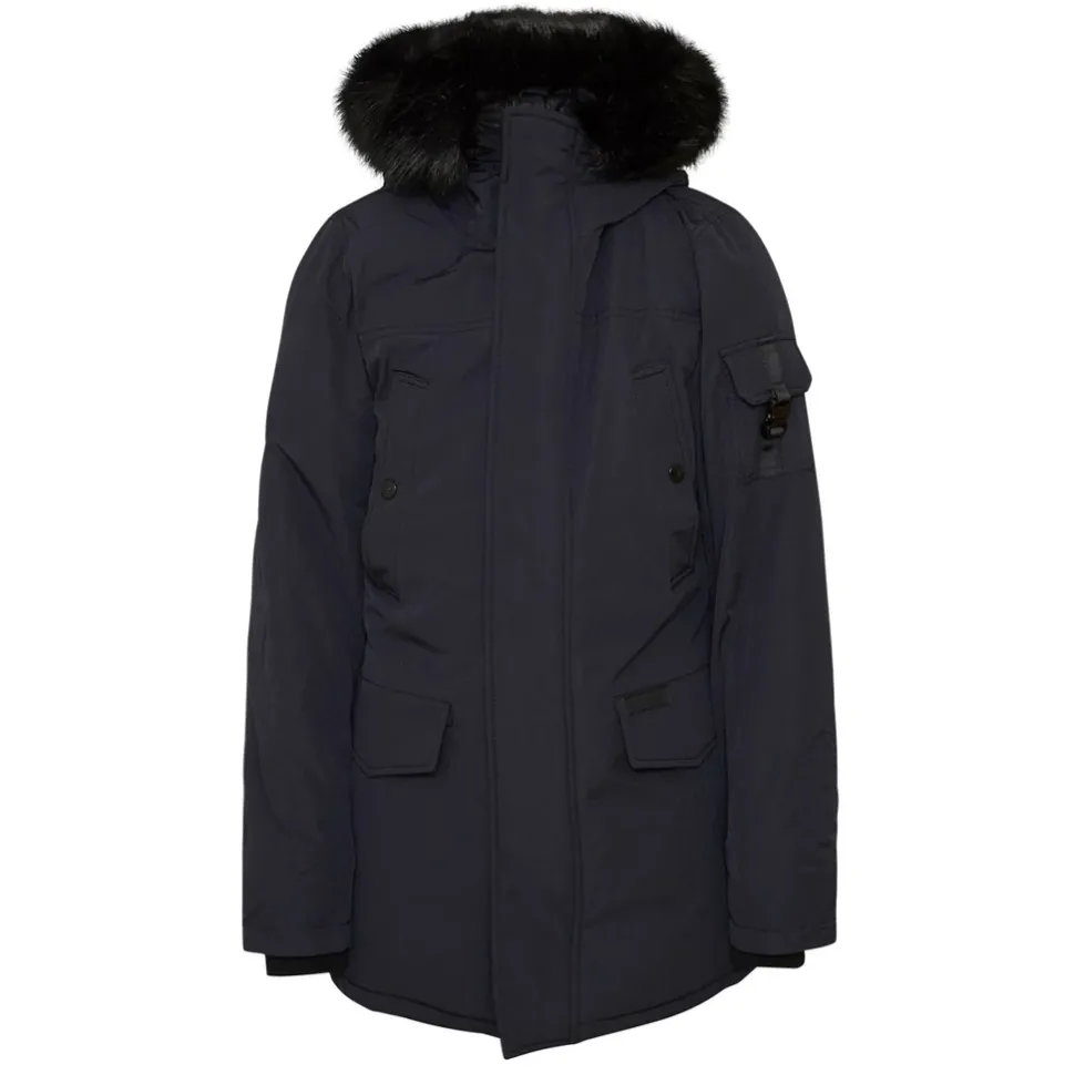 Parka Fourrure Deperlante Bleu Fonce