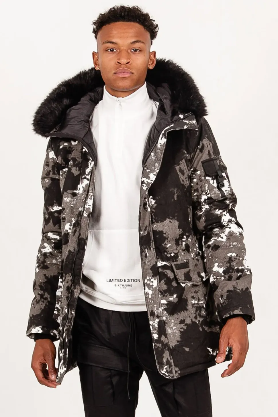 Parka Fourrure Imprime Montagne Noir
