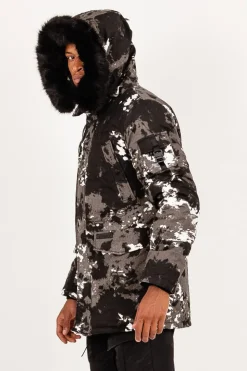 Parka Fourrure Imprime Montagne Noir