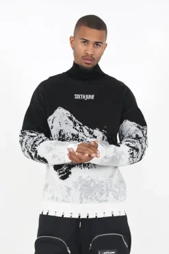 Pull Imprime Montagne Noir