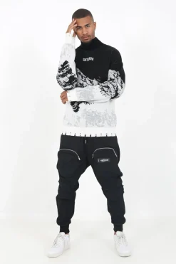 Pull Imprime Montagne Noir