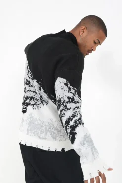 Pull Imprime Montagne Noir
